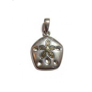 Signed BEST Two-Tone Sand Dollar Pendant Coastal Nautical Charm Necklace